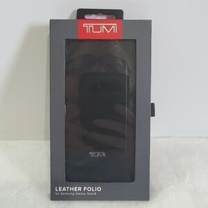 TUMI Samsung Galaxy Note 5 Black Leather Folio Case With Credit Card Slots NWT